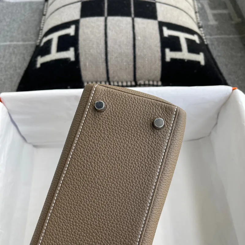 KELLY 25 TOGO LEATHER ETOUPE WITH PALLADIUM HARDWARE (PHW) - 8