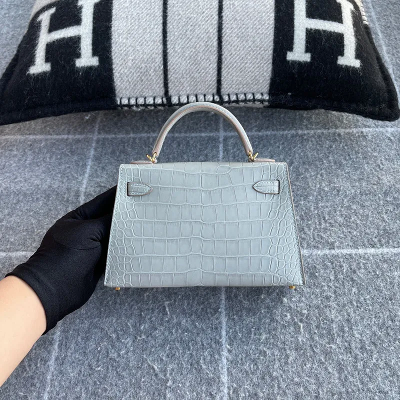 MINI KELLY II (20) MATTE MISSISSIPPIENSIS ALLIGATOR LEATHER PEARL GREY WITH GOLD HARDWARE (GHW) - 3