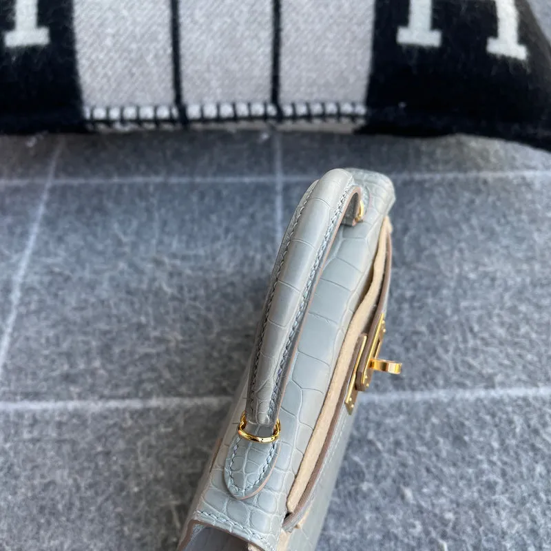 MINI KELLY II (20) MATTE MISSISSIPPIENSIS ALLIGATOR LEATHER PEARL GREY WITH GOLD HARDWARE (GHW) - 5
