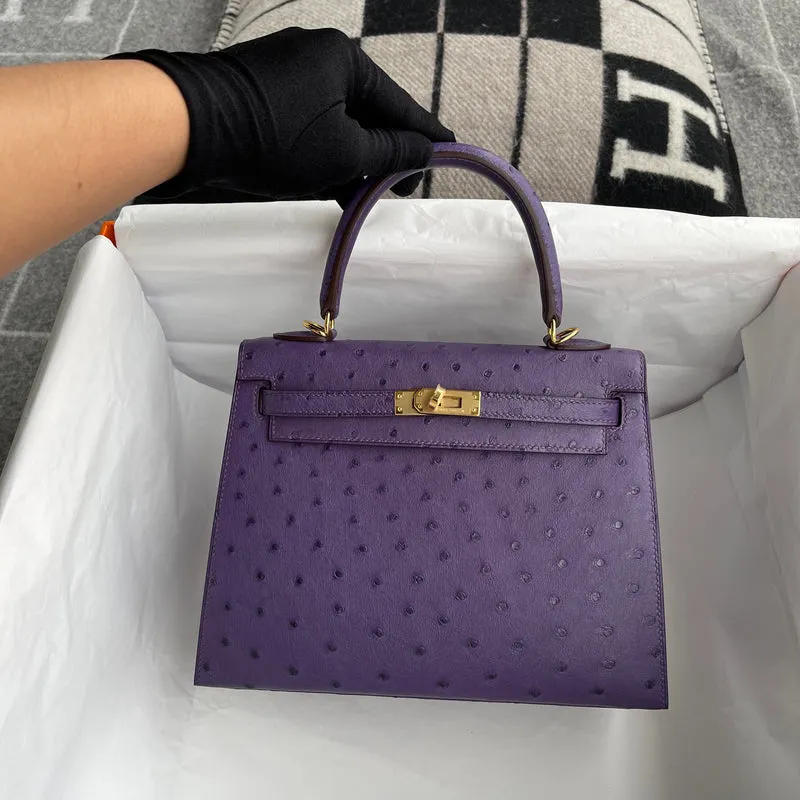 KELLY 25 OSTRICH LEATHER ANEMONE WITH GOLD HARDWARE (GHW) - 2