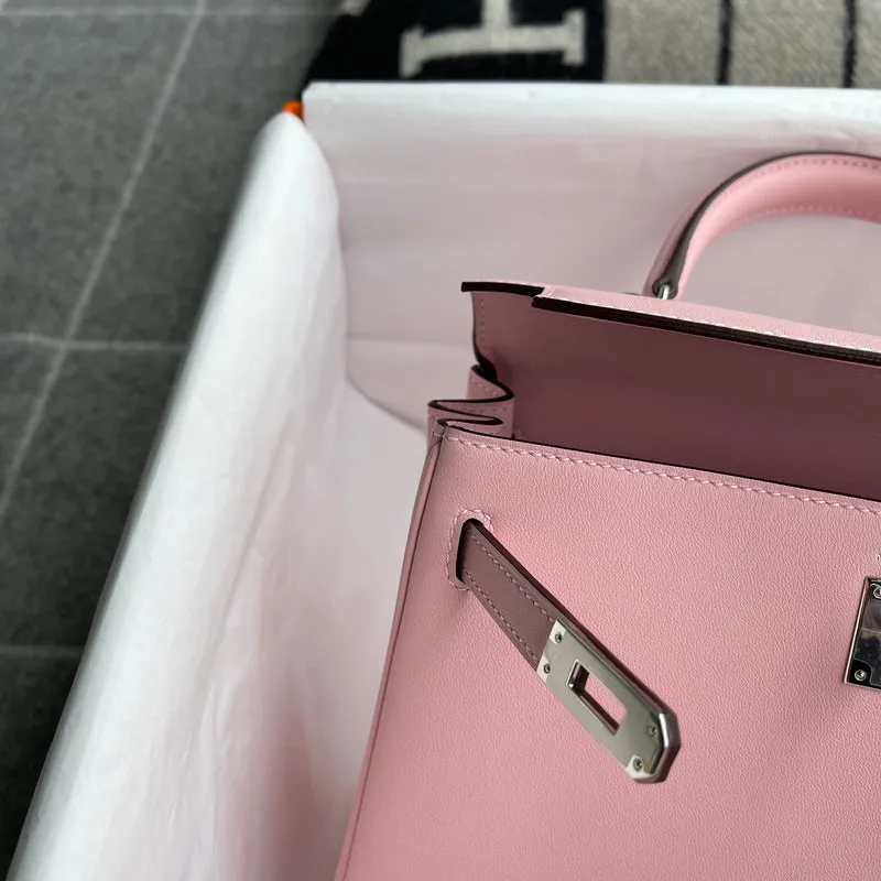 KELLY 25 SWIFT LEATHER ROSE SAKURA WITH PALLADIUM HARDWARE (PHW) - 4