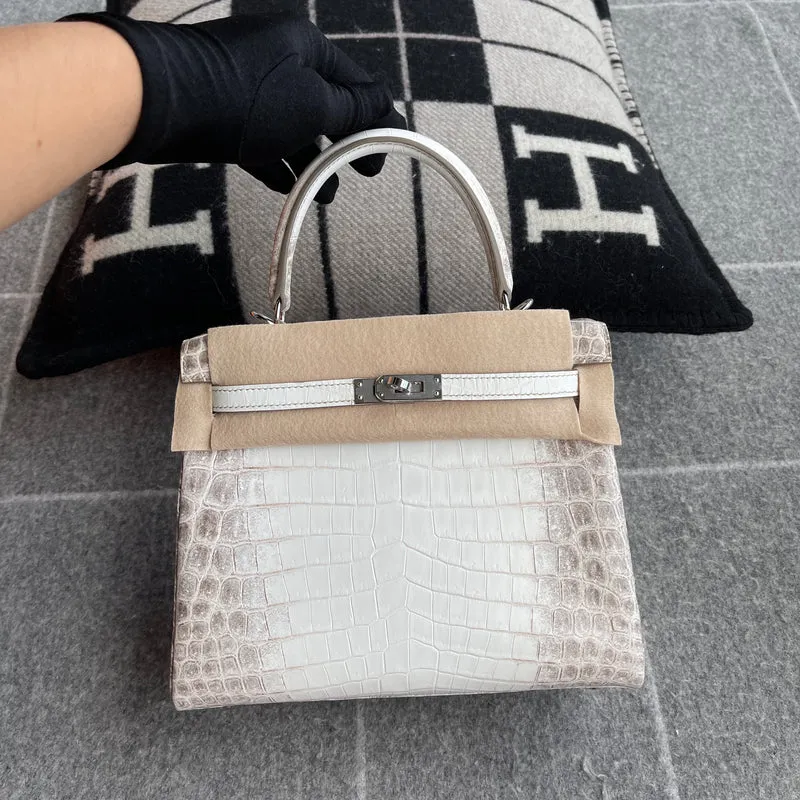 KELLY 25 NILOTICUS CROCODILE (MATTE) LEATHER HIMALAYA WITH PALLADIUM HARDWARE (PHW) - 3