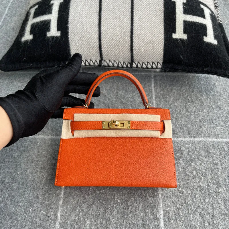 MINI KELLY II (20) CHEVRE LEATHER ORANGE WITH GOLD HARDWARE (GHW) - 2