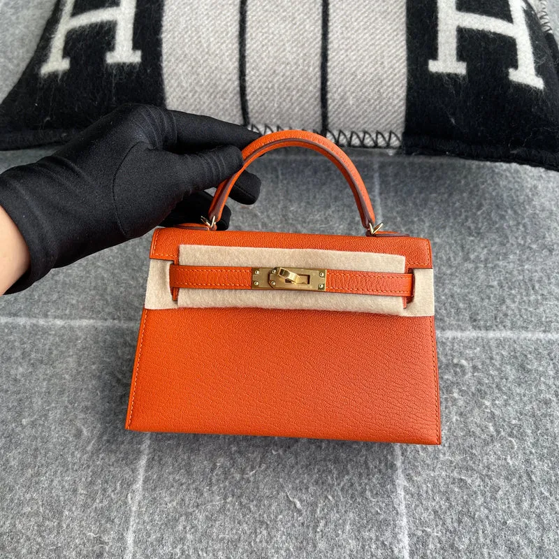MINI KELLY II (20) CHEVRE LEATHER ORANGE WITH GOLD HARDWARE (GHW) - 3