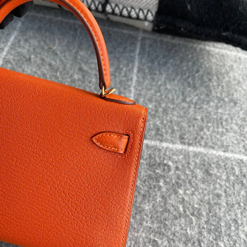 MINI KELLY II (20) CHEVRE LEATHER ORANGE WITH GOLD HARDWARE (GHW) - 6