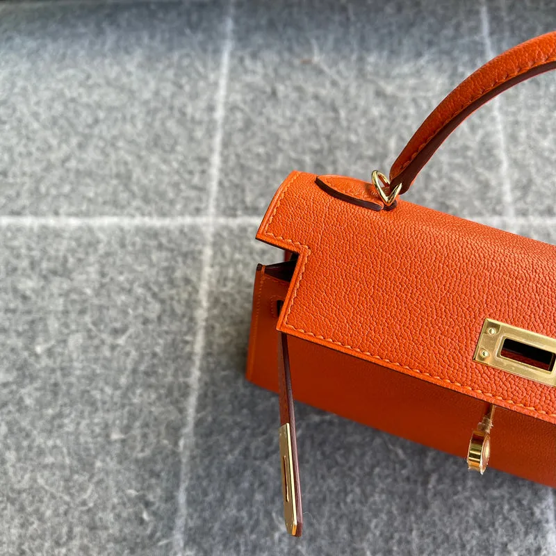 MINI KELLY II (20) CHEVRE LEATHER ORANGE WITH GOLD HARDWARE (GHW) - 8