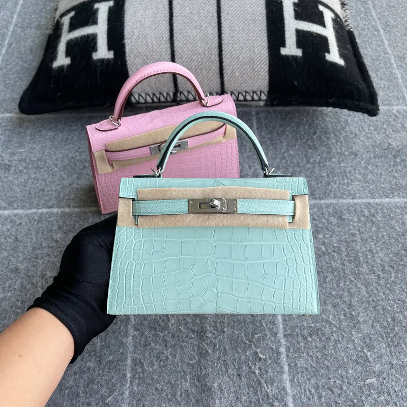 MINI KELLY II (20) MATTE MISSISSIPPIENSIS ALLIGATOR LEATHER VERT D'ATE WITH PALLADIUM HARDWARE (PHW) - 2