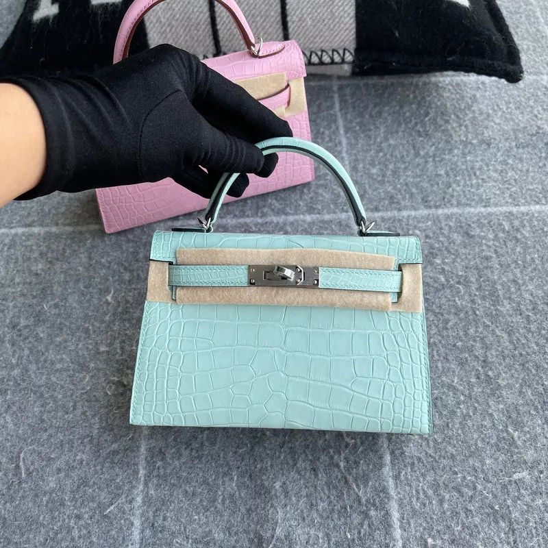MINI KELLY II (20) MATTE MISSISSIPPIENSIS ALLIGATOR LEATHER VERT D'ATE WITH PALLADIUM HARDWARE (PHW) - 4