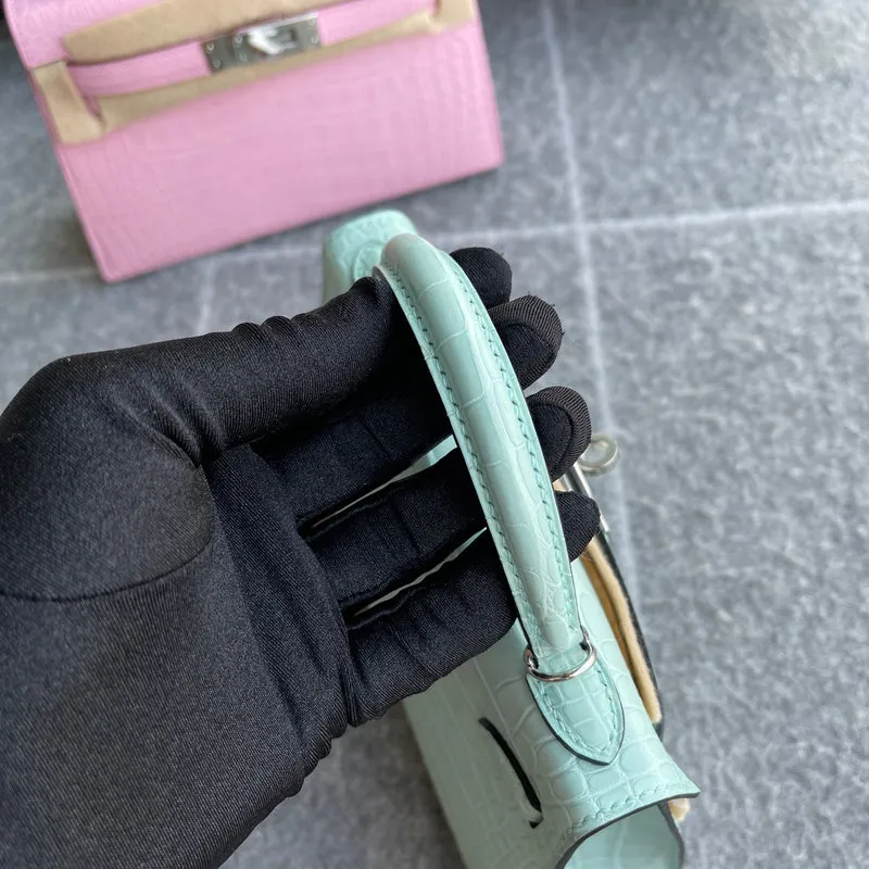 MINI KELLY II (20) MATTE MISSISSIPPIENSIS ALLIGATOR LEATHER VERT D'ATE WITH PALLADIUM HARDWARE (PHW) - 12