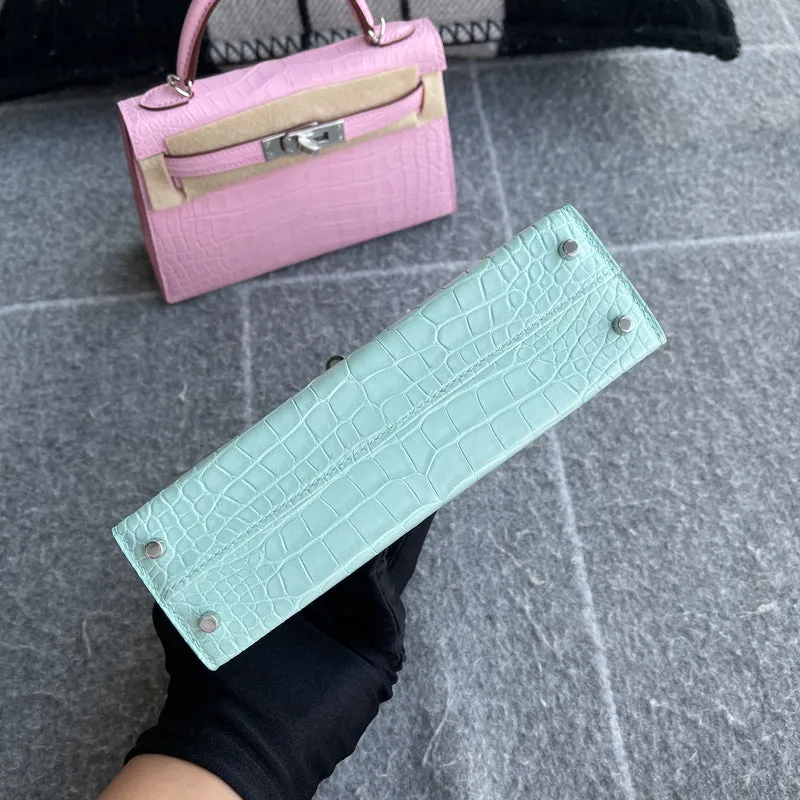 MINI KELLY II (20) MATTE MISSISSIPPIENSIS ALLIGATOR LEATHER VERT D'ATE WITH PALLADIUM HARDWARE (PHW) - 13
