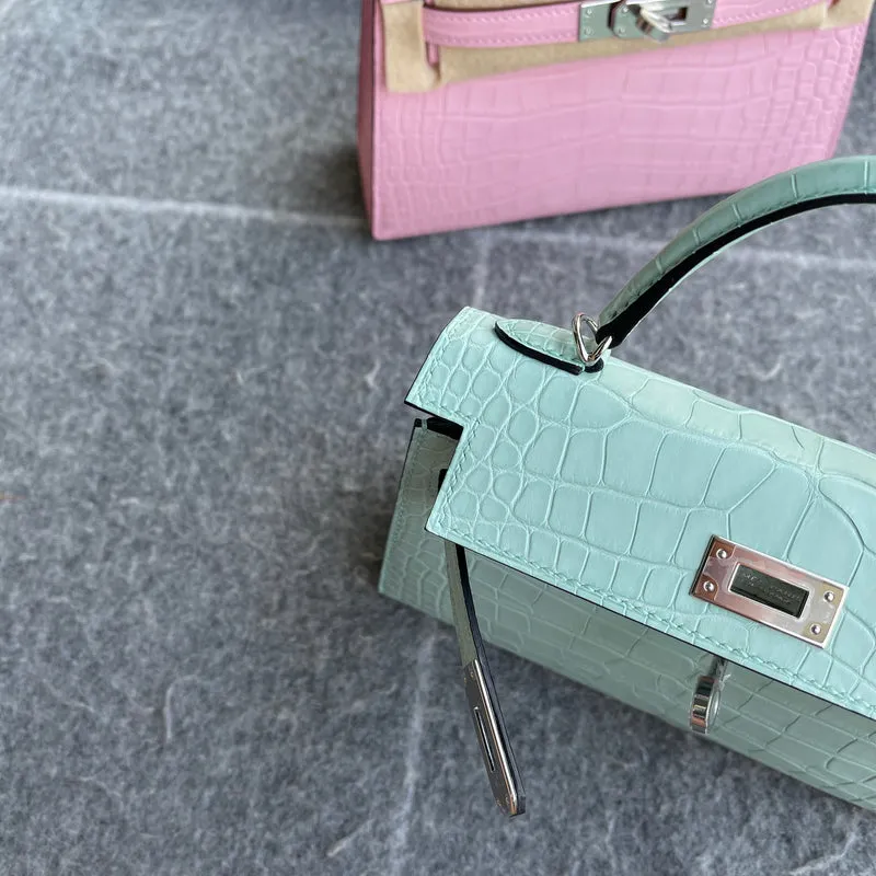 MINI KELLY II (20) MATTE MISSISSIPPIENSIS ALLIGATOR LEATHER VERT D'ATE WITH PALLADIUM HARDWARE (PHW) - 10