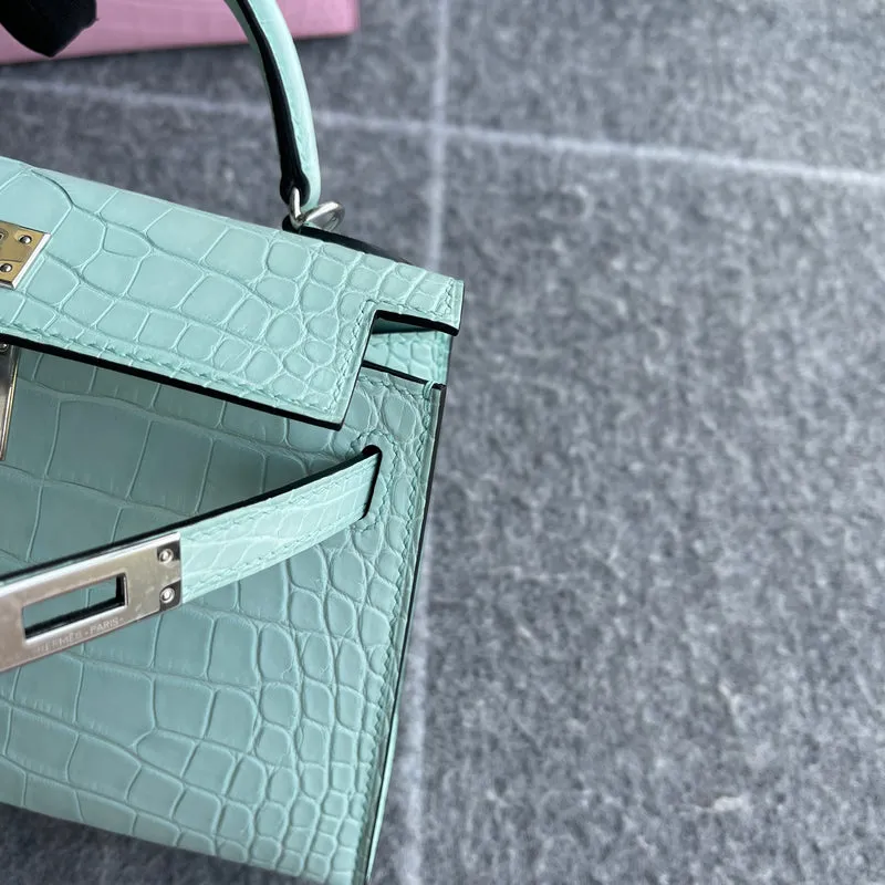 MINI KELLY II (20) MATTE MISSISSIPPIENSIS ALLIGATOR LEATHER VERT D'ATE WITH PALLADIUM HARDWARE (PHW) - 9