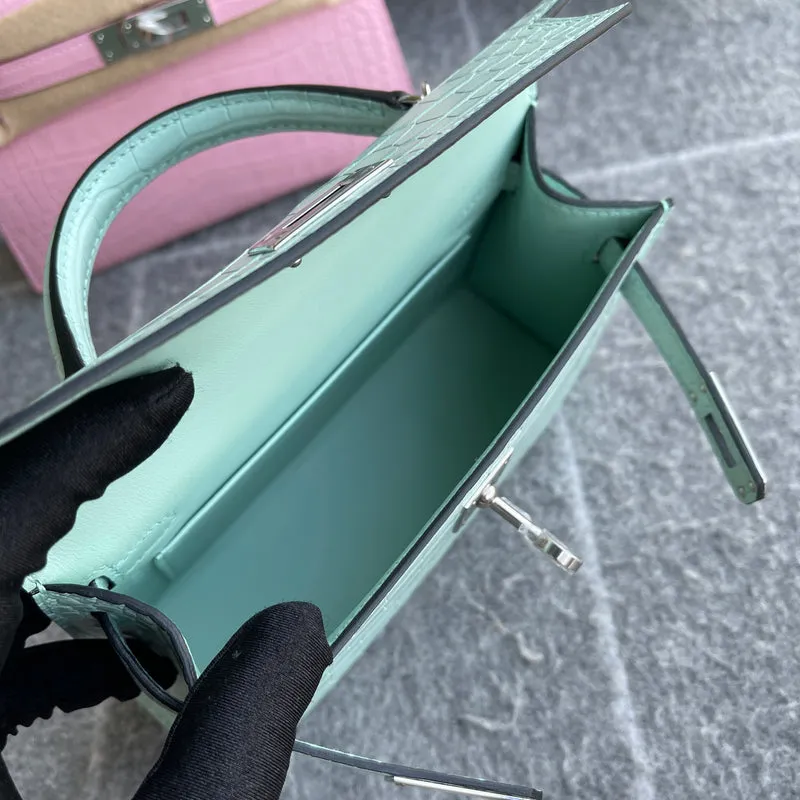 MINI KELLY II (20) MATTE MISSISSIPPIENSIS ALLIGATOR LEATHER VERT D'ATE WITH PALLADIUM HARDWARE (PHW) - 7