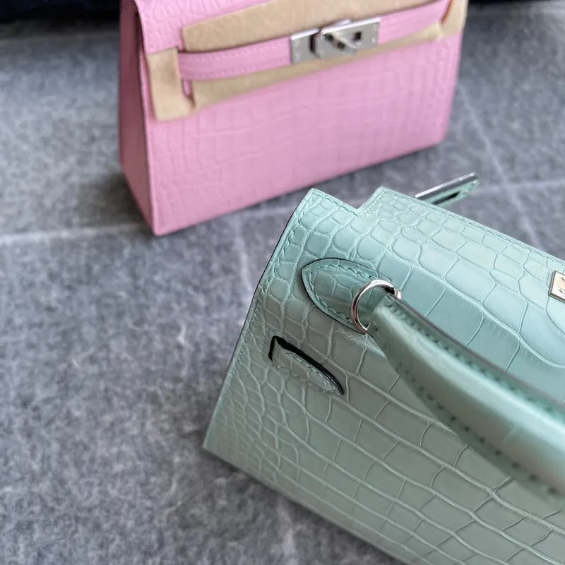 MINI KELLY II (20) MATTE MISSISSIPPIENSIS ALLIGATOR LEATHER VERT D'ATE WITH PALLADIUM HARDWARE (PHW) - 11