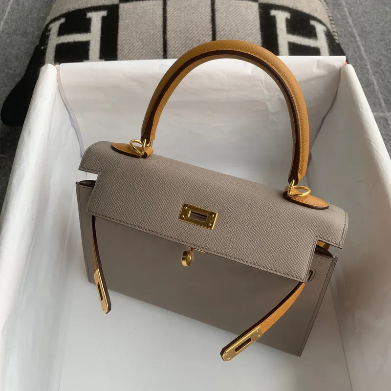 KELLY 25 EPSOM LEATHER HORSESHOE STAMP (HSS) BI-COLOR GRIS ASPHALTE & SESAME WITH GOLD HARDWARE (GHW) - 4