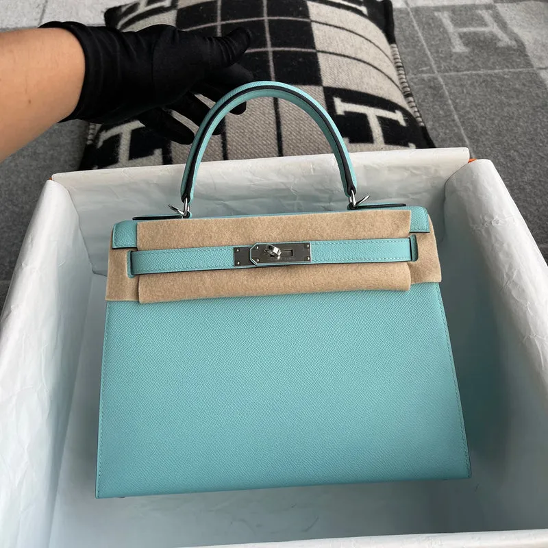 KELLY 28 EPSOM LEATHER BLEU ATOLL WITH PALLADIUM HARDWARE (PHW) - 2