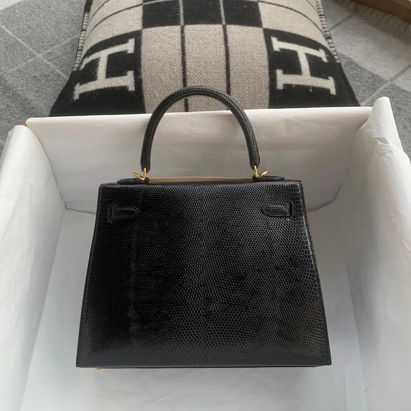 KELLY 25 LIZARD LEATHER NOIR (BLACK) WITH GOLD HARDWARE (GHW) - 4