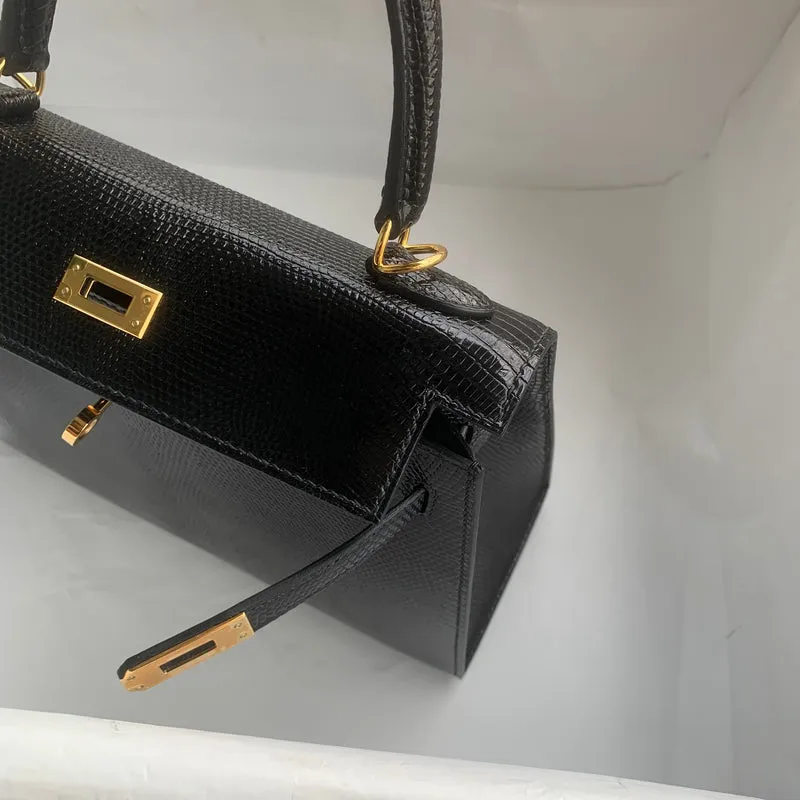 KELLY 25 LIZARD LEATHER NOIR (BLACK) WITH GOLD HARDWARE (GHW) - 5