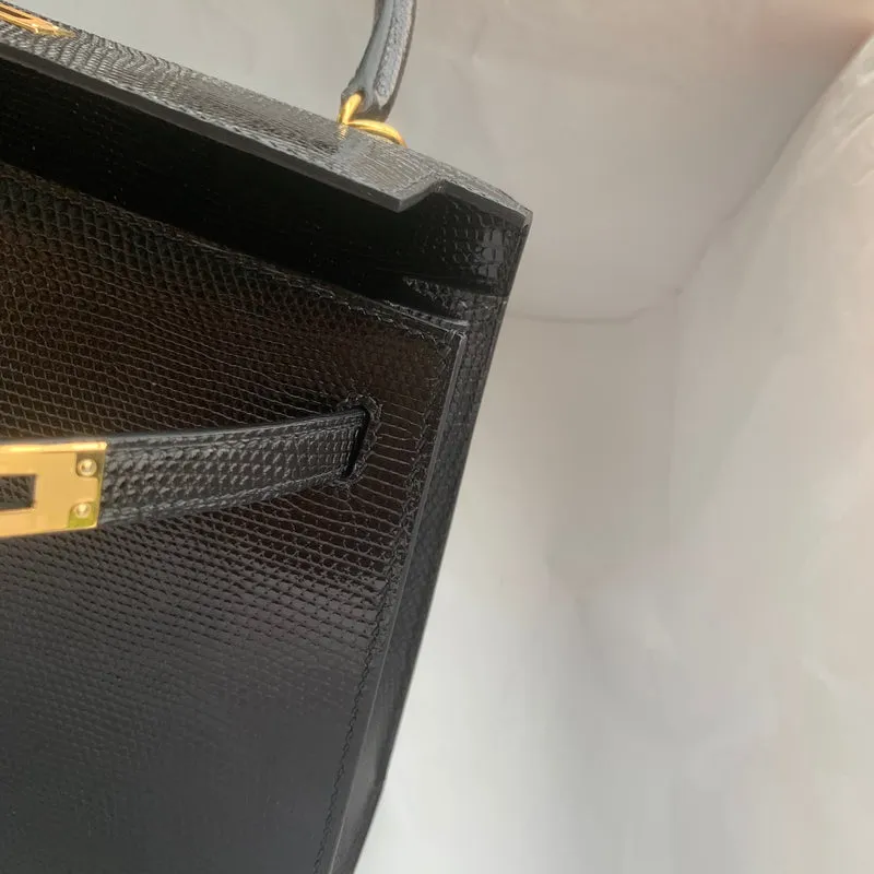 KELLY 25 LIZARD LEATHER NOIR (BLACK) WITH GOLD HARDWARE (GHW) - 8