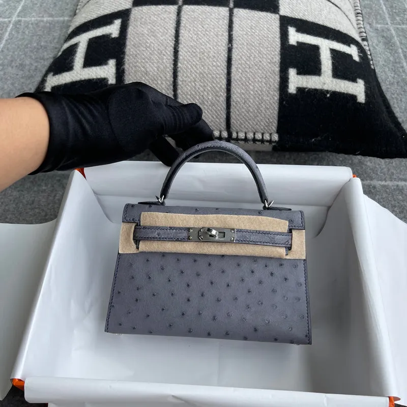 MINI KELLY II (20) OSTRICH LEATHER GRIS AGATE WITH PALLADIUM HARDWARE (PHW) - 2