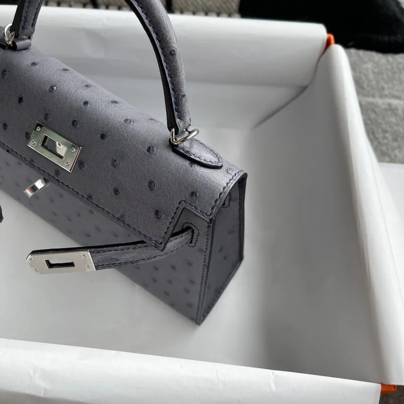 MINI KELLY II (20) OSTRICH LEATHER GRIS AGATE WITH PALLADIUM HARDWARE (PHW) - 7
