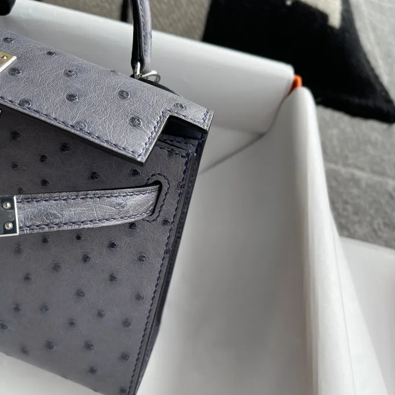 MINI KELLY II (20) OSTRICH LEATHER GRIS AGATE WITH PALLADIUM HARDWARE (PHW) - 8