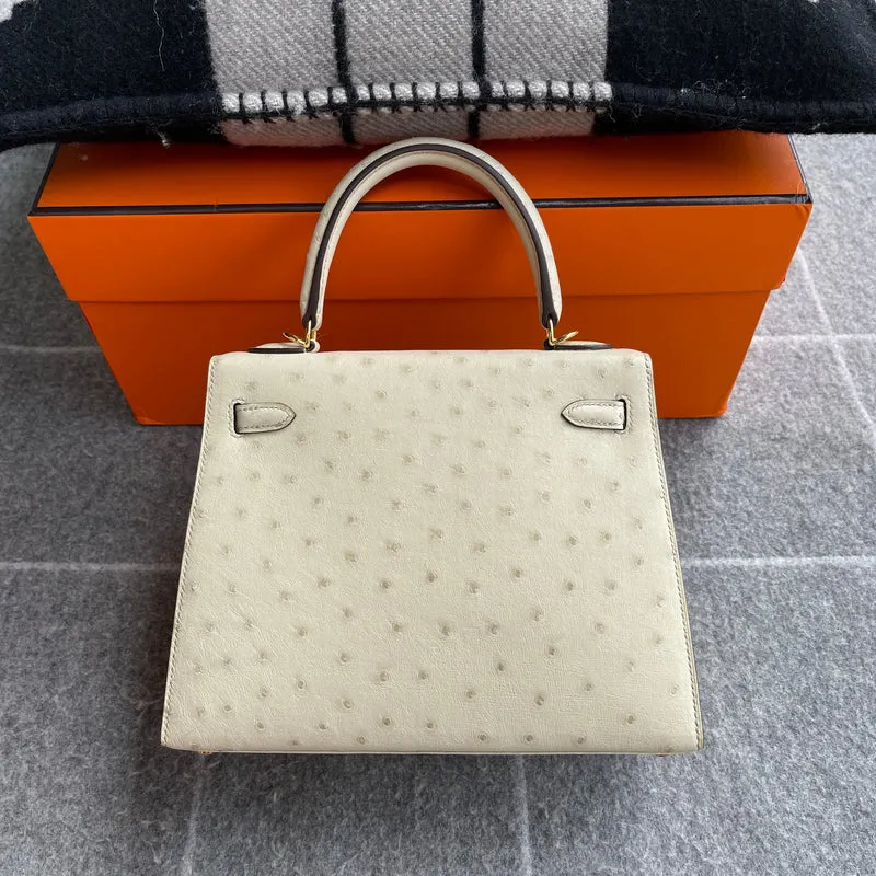 KELLY 25 OSTRICH LEATHER CRAIE WITH GOLD HARDWARE (GHW) - 3