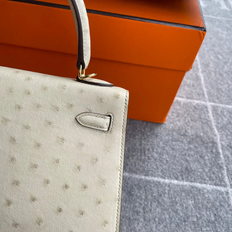 KELLY 25 OSTRICH LEATHER CRAIE WITH GOLD HARDWARE (GHW) - 4