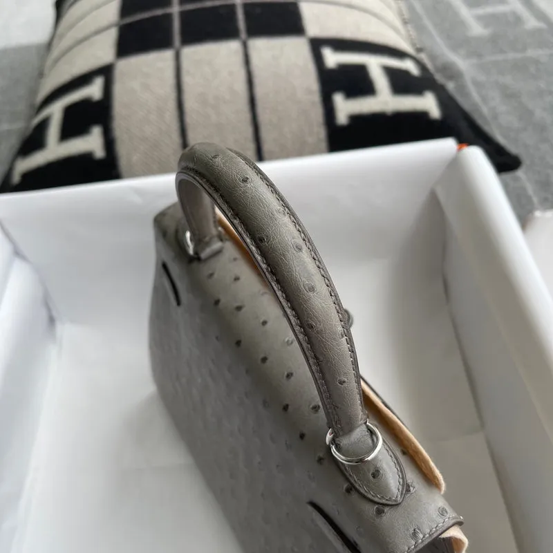 KELLY 25 OSTRICH LEATHER GRIS ASPHALTE WITH PALLADIUM HARDWARE (PHW) - 10
