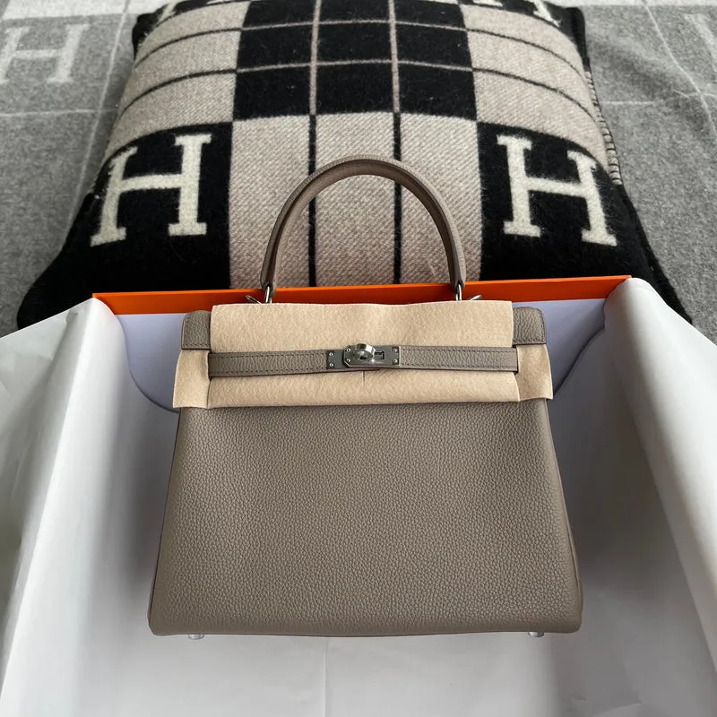 KELLY 25 TOGO LEATHER GRIS ASPHALTE WITH PALLADIUM HARDWARE (PHW) - 1