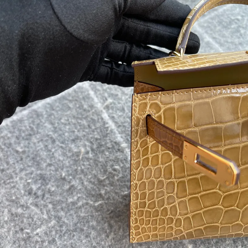 MINI KELLY II (20) SHINY (LISSE) MISSISSIPPIENSIS ALLIGATOR LEATHER FICELLE WITH GOLD HARDWARE (GHW) - 7