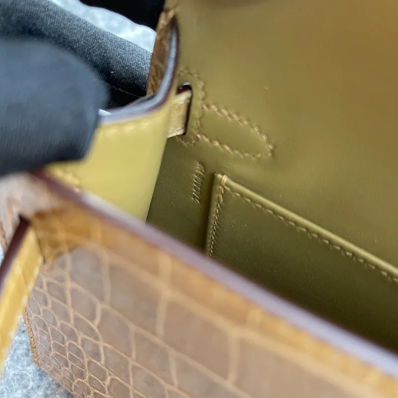 MINI KELLY II (20) SHINY (LISSE) MISSISSIPPIENSIS ALLIGATOR LEATHER FICELLE WITH GOLD HARDWARE (GHW) - 8