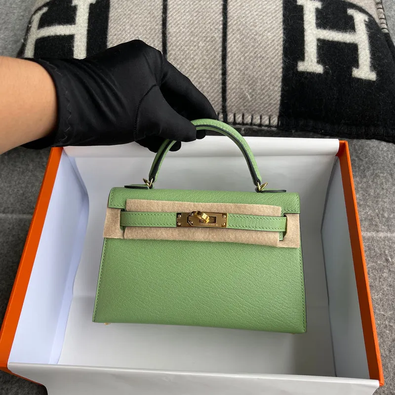 MINI KELLY II (20) CHEVRE LEATHER VERT CRIQUET WITH GOLD HARDWARE (GHW) - 3