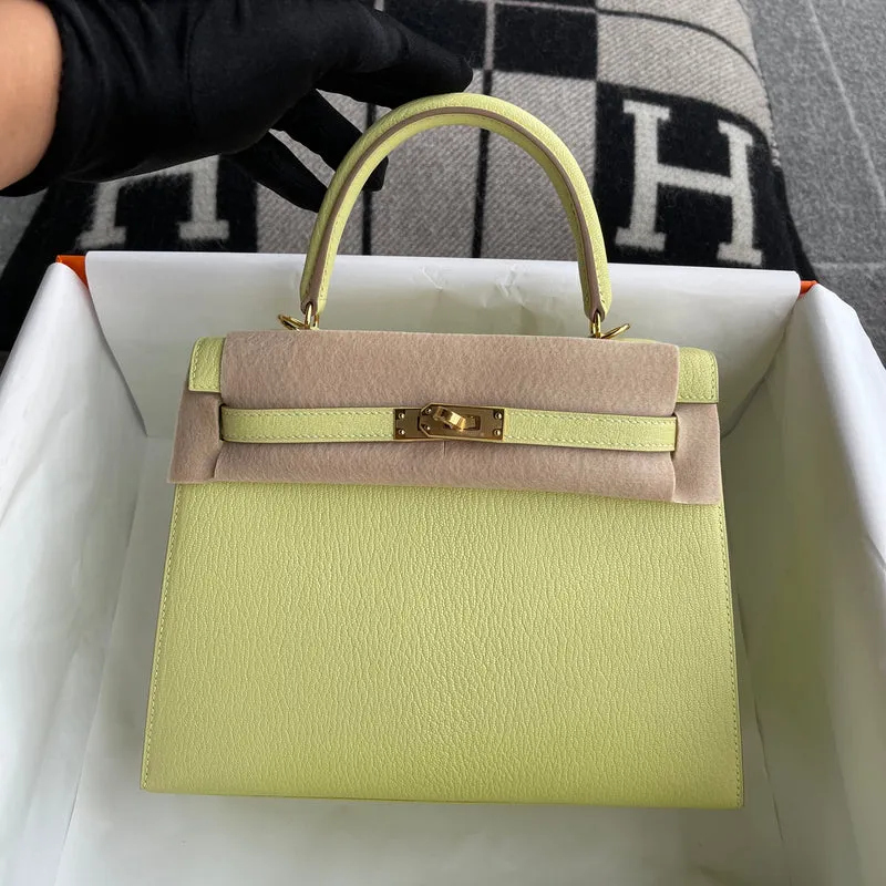 KELLY 25 CHEVRE LEATHER JAUNE POUSSSIN WITH GOLD HARDWARE (GHW) - 3