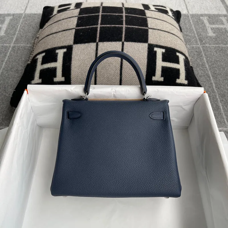 KELLY 25 TOGO LEATHER BLEU NUIT WITH PALLADIUM HARDWARE (PHW) - 3