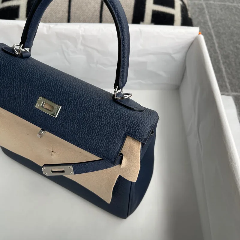 KELLY 25 TOGO LEATHER BLEU NUIT WITH PALLADIUM HARDWARE (PHW) - 5