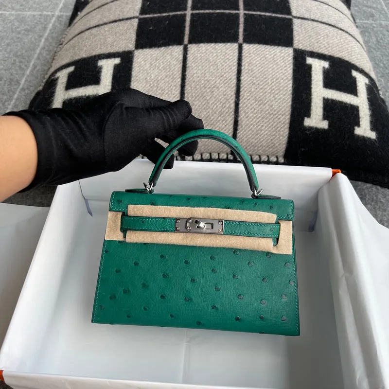 MINI KELLY II (20) OSTRICH LEATHER VERT VERTIGO WITH PALLADIUM HARDWARE (PHW) - 3