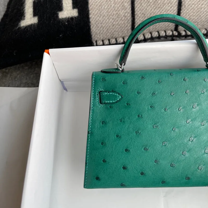 MINI KELLY II (20) OSTRICH LEATHER VERT VERTIGO WITH PALLADIUM HARDWARE (PHW) - 4