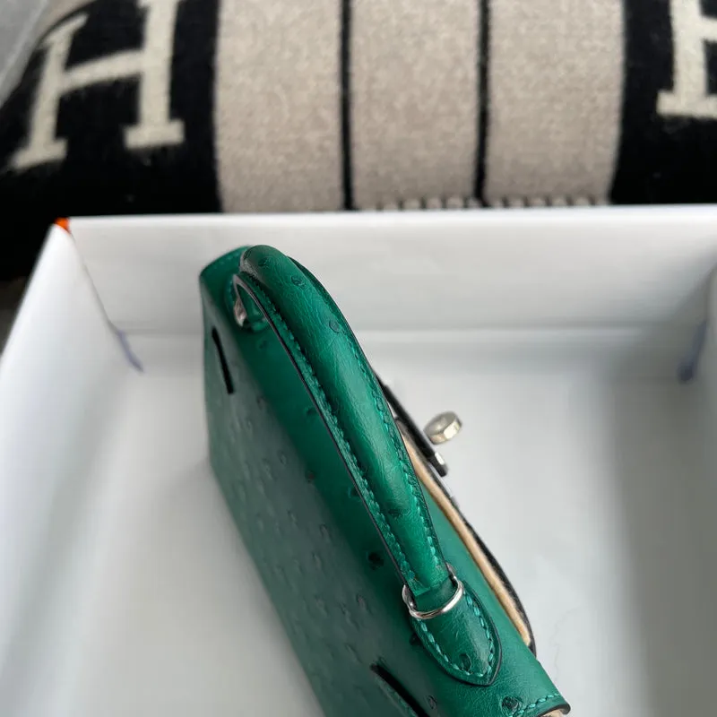 MINI KELLY II (20) OSTRICH LEATHER VERT VERTIGO WITH PALLADIUM HARDWARE (PHW) - 8
