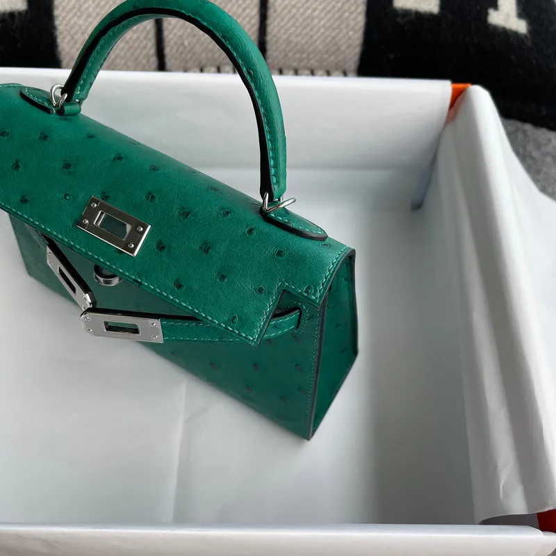 MINI KELLY II (20) OSTRICH LEATHER VERT VERTIGO WITH PALLADIUM HARDWARE (PHW) - 6