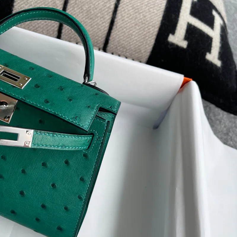 MINI KELLY II (20) OSTRICH LEATHER VERT VERTIGO WITH PALLADIUM HARDWARE (PHW) - 7