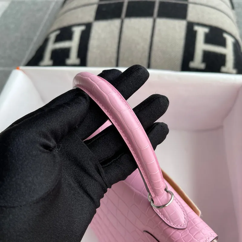KELLY 25 MATTE MISSISSIPPIENSIS ALLIGATOR LEATHER PINK WITH PALLADIUM HARDWARE (PHW) - 8
