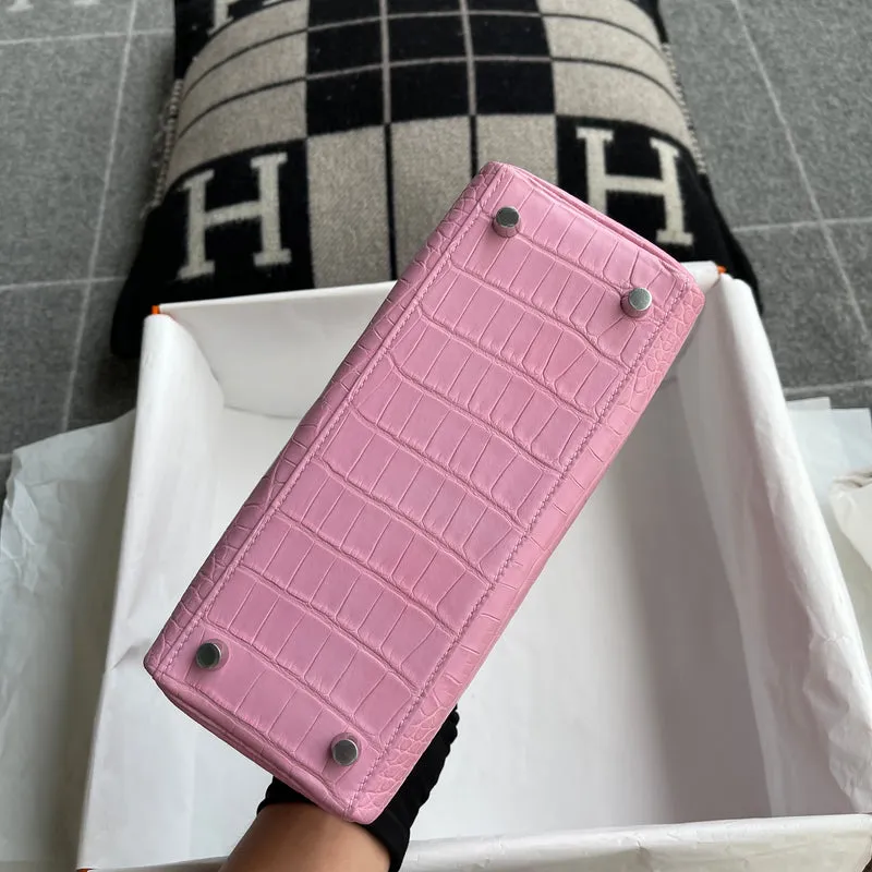 KELLY 25 MATTE MISSISSIPPIENSIS ALLIGATOR LEATHER PINK WITH PALLADIUM HARDWARE (PHW) - 9