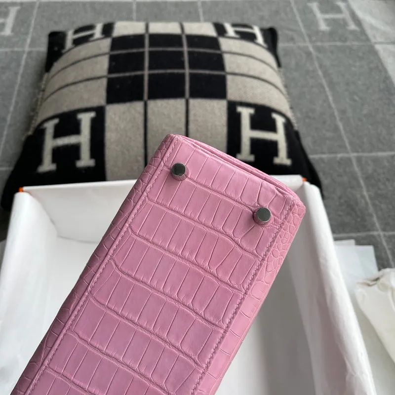 KELLY 25 MATTE MISSISSIPPIENSIS ALLIGATOR LEATHER PINK WITH PALLADIUM HARDWARE (PHW) - 10