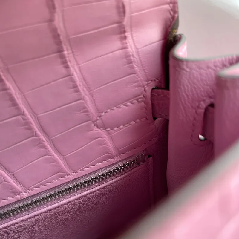KELLY 25 MATTE MISSISSIPPIENSIS ALLIGATOR LEATHER PINK WITH PALLADIUM HARDWARE (PHW) - 7