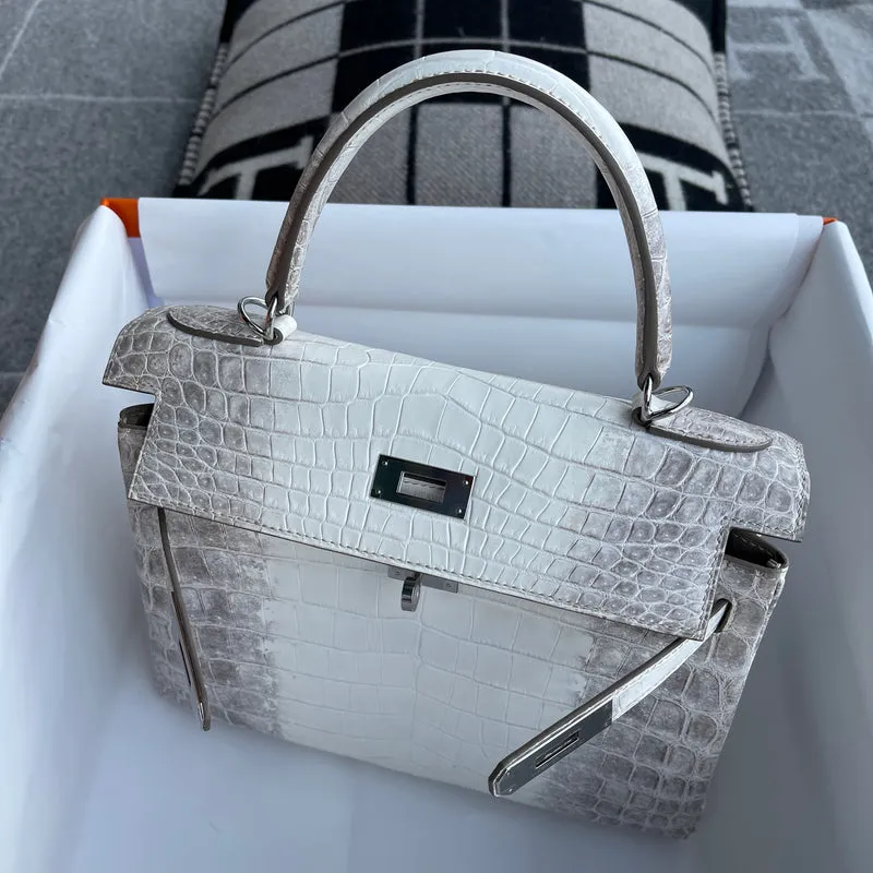 KELLY 28 NILOTICUS CROCODILE (MATTE) LEATHER HIMALAYA WITH PALLADIUM HARDWARE (PHW) - 6