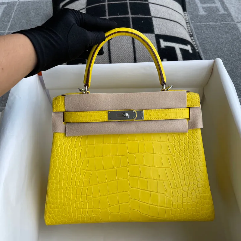 KELLY 28 MATTE MISSISSIPPIENSIS ALLIGATOR LEATHER MIMOSA WITH PALLADIUM HARDWARE (PHW) - 2
