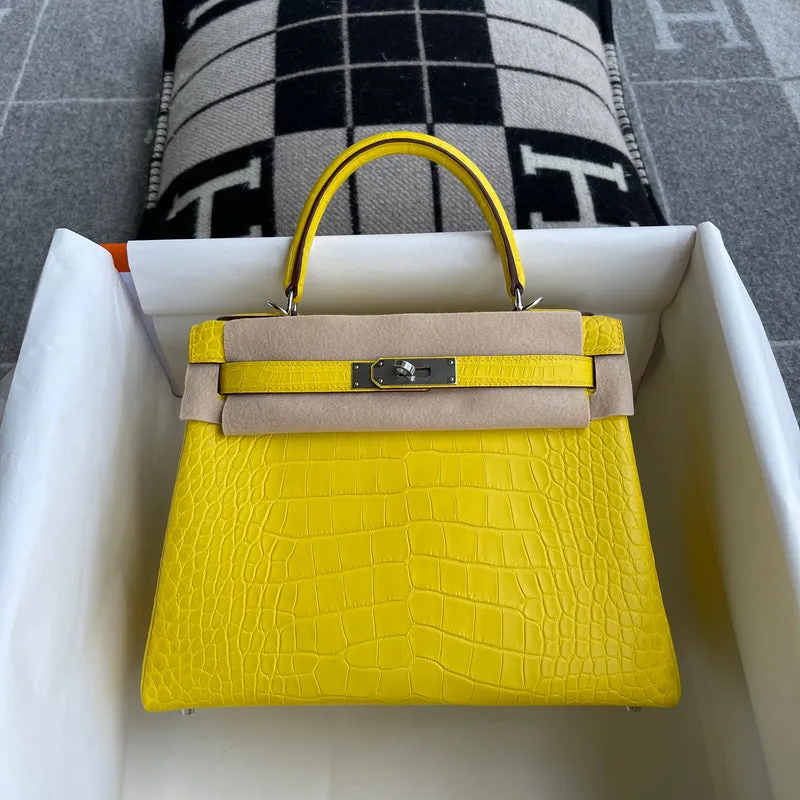 KELLY 28 MATTE MISSISSIPPIENSIS ALLIGATOR LEATHER MIMOSA WITH PALLADIUM HARDWARE (PHW) - 1