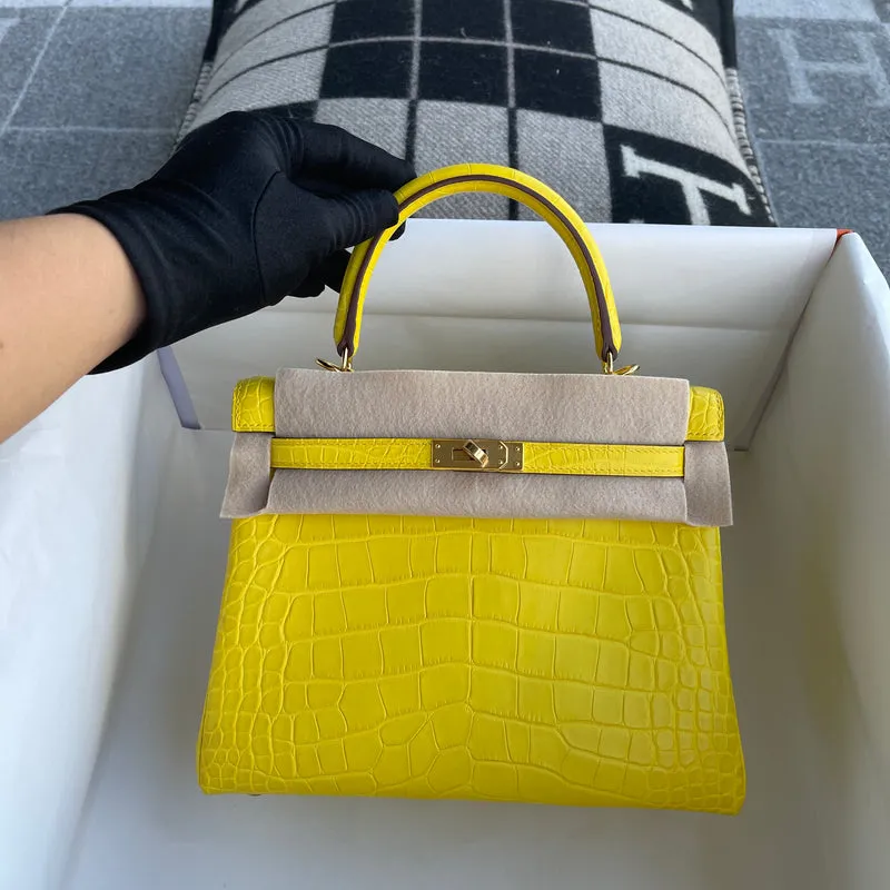 KELLY 25 MATTE MISSISSIPPIENSIS ALLIGATOR LEATHER MIMOSA WITH GOLD HARDWARE (GHW) - 2