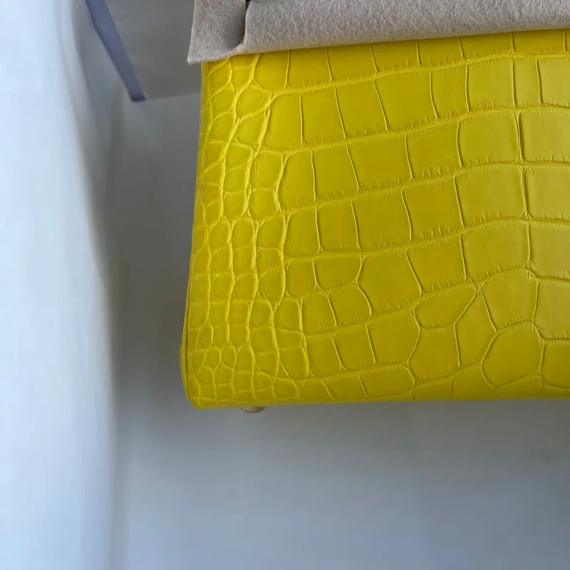 KELLY 25 MATTE MISSISSIPPIENSIS ALLIGATOR LEATHER MIMOSA WITH GOLD HARDWARE (GHW) - 10
